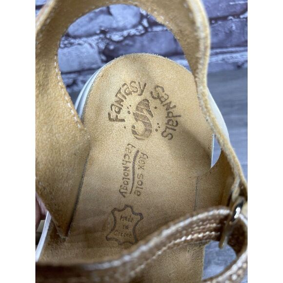 Fantasy Sandals Tan Nubuck Fabric Cross Strap Wedge Flex Sole Women’s 39EU/8.5US - Picture 12 of 16